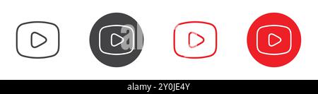 YouTube-Symbol flach in Schwarz-weiß-Farbe umrissene Vektormarke Stock Vektor