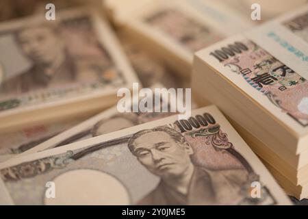 Ein Waden von zehntausend Yen-Noten Stockfoto