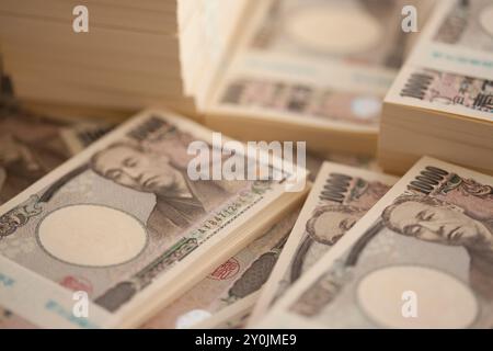 Ein Waden von zehntausend Yen-Noten Stockfoto