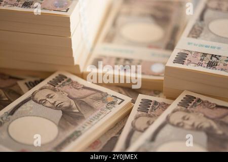 Ein Waden von zehntausend Yen-Noten Stockfoto