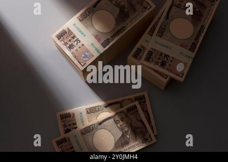 Ein Waden von zehntausend Yen-Noten Stockfoto