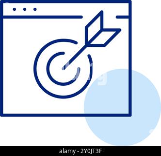 Pfeil trifft Ziel auf Webseite im Browser. KPI wird erreicht. Erfolgreiches SEO und persönliches Targeting. Symbol für Pixelperfekte, bearbeitbare Kontur Stock Vektor