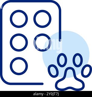 Pillen und Pfoten. Tierärztliche Verordnung. Tierarzneimittel und Pharmazie-Behandlung. Symbol für Pixelperfekte, bearbeitbare Kontur Stock Vektor