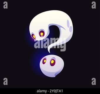 Halloween Schriftart, Fragezeichen. Böse Zeichentrickfigur, lustige gruselige Schrift, gruseliges Monster-Alphabet-Satzzeichen. Isolierter Vektorspook, Seele oder Phantom, geisterhafte abc-Typografie Glyphe oder -Markierung Stock Vektor