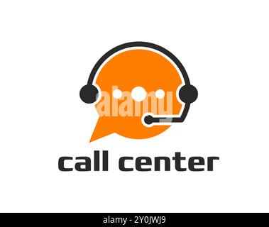 Call Center-Symbol für Kundendienst oder Client-Hotline-Unterstützung, Vektorsymbol. Call Center-Emblem des Telefon-Headsets und Nachrichten-Chat-Blase für Kundenassistenten oder Agentenzeichen Stock Vektor
