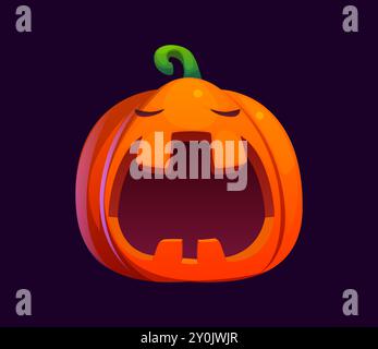 Letter O Halloween Schriftart, böse Zeichentrickschrift, lustige gruselige Schrift, gruseliges Alphabet Großbuchstabe Jack-o-Laterne Kürbis mit Gähnen Gesicht und grünem Stiel. Isolierter Vektor lateinisch abc Typographie Kürbis Stock Vektor