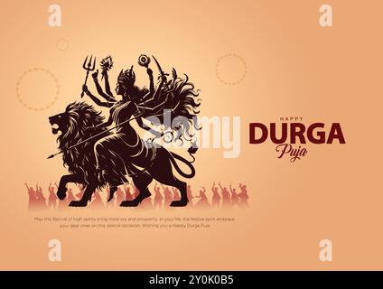 indischer Gott durga in Happy Durga Puja Subh Navratri Hintergrund. vektor-Illustration Stock Vektor