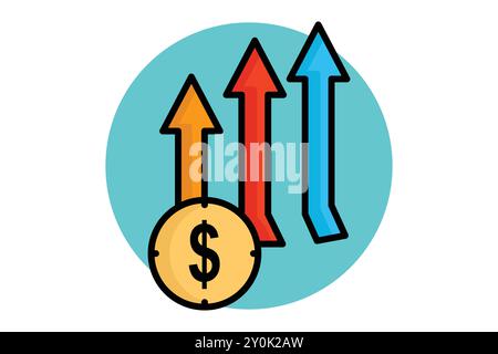 Marktfarbiges Umrisssymbol. Dollar mit Pfeil nach oben. Symbol für SWOT. Vektorillustration für Geschäftselemente Stock Vektor
