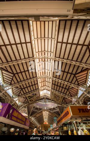 Die Obergrenze des zentralen Marktes (Mercat Central), Plaza Ciutat de Bruges, Valencia, Spanien. Stockfoto