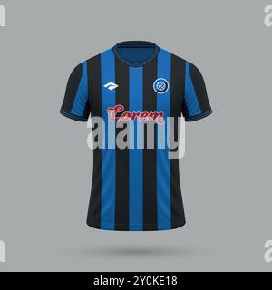 Realistisches 3D-Fußballtrikot im Atalanta-Stil, Vorlage für Fußballtrikot 2024 Stock Vektor