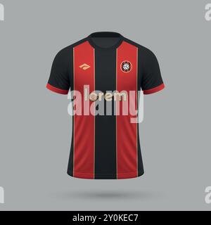 Realistisches 3D-Fußballtrikot im Bournemouth-Stil, Vorlage für Fußballtrikot 2024 Stock Vektor