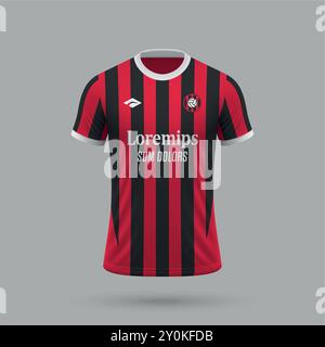 Realistisches 3D-Fußballtrikot im Mailand-Stil, Vorlage für Fußballtrikot 2024 Stock Vektor