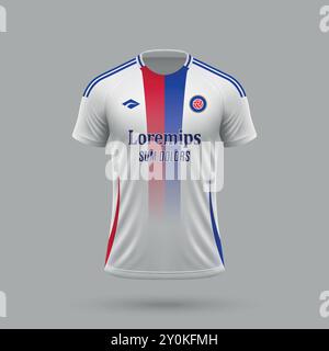 Realistisches 3D-Fußballtrikot im Lyon-Stil, Vorlage für Fußballtrikot 2024 Stock Vektor