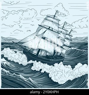 Segelschiff auf See. Stock Vektor