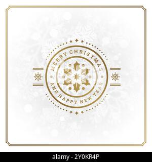 Frohe weihnachten und Happy New Year Text Grußkarte Vintage typografisches Design, verzierte Dekoration mit holly Beere Symbol, Winterferien Wunsch, Horn Stock Vektor