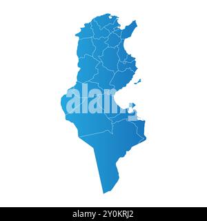 Land Karte des Landes des Bezirks Tunesien Stock Vektor
