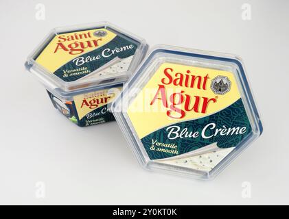 Saint Agur Blauschimmelkäse, Blauschimmelkäseaufstrich aus pasteurisierter Kuhmilch in einer 150 g-Kanne Stockfoto