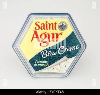 Saint Agur Blauschimmelkäse, Blauschimmelkäseaufstrich aus pasteurisierter Kuhmilch in einer 150 g-Kanne Stockfoto