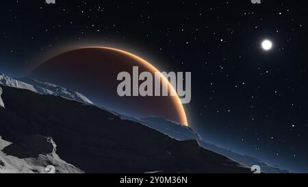 Phobos mit dem roten Planeten Mars im Hintergrund Stockfoto