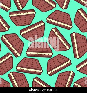 Cookies mit nahtlosem Füllmuster. Schokoladenkekse mit cremefarbenem Hintergrund. Stock Vektor