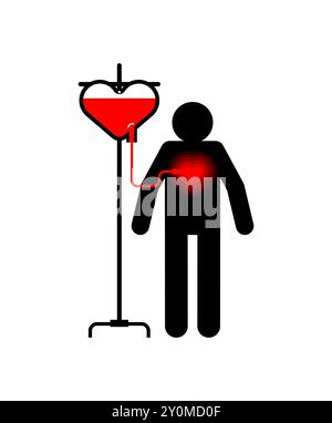 Transfusion der Liebe. Verlieben sich in eine Bluttransfusionsmaschine. Konzept-Liebeskrankheit. Stock Vektor