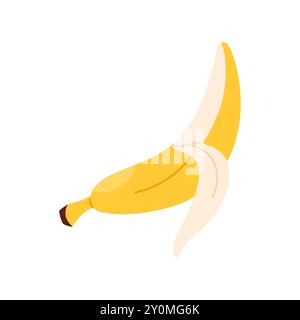 Öffnen Sie süße Banane und schälen Sie tropische Früchte von der Haut für das Essen von Vektor-Illustration Stock Vektor