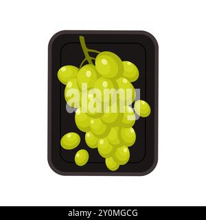 Reife Bündel grüner Trauben in rechteckigem Plastiktablett, Draufsicht-Vektor-Illustration Stock Vektor