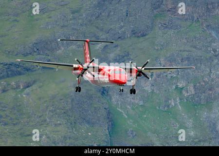 Ein Flug von Air greenland landet in Nuuk, Grönland Stockfoto