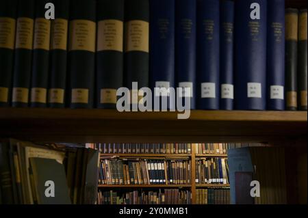 30. August 2024, Sachsen-Anhalt, Halle (Saale): Bibliothek Leopoldina in Halle. Sie wurde 1731 in Nürnberg gegründet und wechselte mehrmals, bevor sie 1904 in Halle einen Neubau erhielt, wo sie sich heute noch befindet. Die Bibliothek öffnet ihre Pforten am landesweiten Tag der offenen Denkmäler. Die Leopoldina ist die älteste wissenschaftlich-medizinisch gelernte Gesellschaft im deutschsprachigen Raum und die weltweit älteste Akademie der Naturwissenschaften in ständiger Existenz. Die 1652 gegründete Deutsche Akademie der Wissenschaften Leopoldina hat derzeit rund 1.600 Mitglieder aus aller Welt. Foto: Heiko Rebsch/dpa Stockfoto