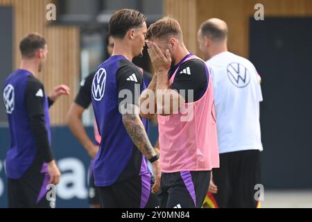 Herzogenaurach, Deutschland. September 2024. Niclas FUELLKRUG (GER) mit Schmerzen nach Foul deutscher Fußballnationalmannschaft, Training in Herzogenaurach auf 03.09.2024 Credit: dpa/Alamy Live News Stockfoto