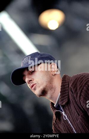 Roma Italy 01.05.1997: Neffa, italienischer Sänger, während des Musikfestivals Concerto del Primo Maggio, Labor Day auf der Piazza San Giovanni Stockfoto