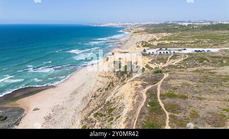 vista aérea da Praia da Vigia Sintra Portugal Stockfoto