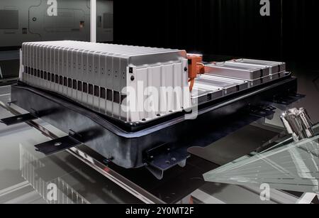 Fahrzeugbatterie-Montagekonzept Automotive.3d-Rendering. Stockfoto