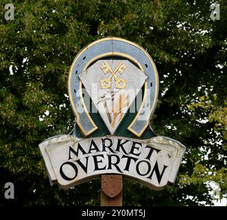 Market Overton Village Schild, Rutland, England, Großbritannien Stockfoto