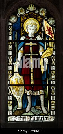 Saint Maurice Buntglas, St. Nicholas Church, Cottesmore, Rutland, England, UK Stockfoto