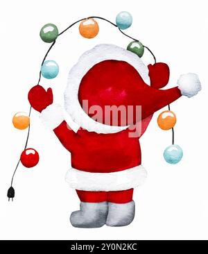 Weihnachtszwerge Santa Claus Helfer Winter Wasserkoor Zeichnungen Set mit Weihnachtssocken und Geschenken. Festliche Neujahrskollektion mit traditioneller Dekoration Stock Vektor