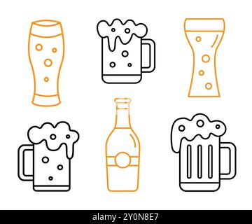 Oktoberfest Bier Doodle Icons Set. Kneipe, Bar-Getränke Stock Vektor