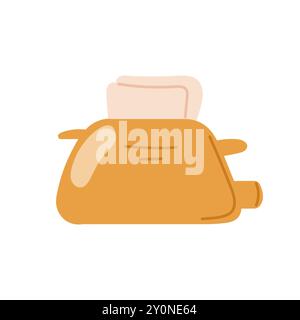Gelber Toaster mit zwei Stück Weißbrot in flacher Ausführung. Retro-Designelement für die Küche. Vektorillustration auf weißem Hintergrund isoliert. Stock Vektor