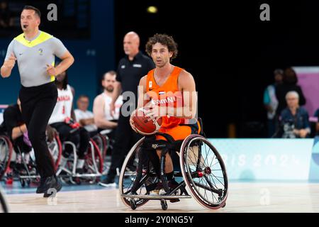 Paris, Frankreich. September 2024. PARIS, FRANKREICH - 3. SEPTEMBER: Robin Poggenwisch aus den Niederlanden während des Paralympischen Sommerspiels 2024 zwischen den Niederlanden und Kanada am 6. Tag in der Bercy Arena am 3. September 2024 in Paris, Frankreich. (Foto: Joris Verwijst/BSR Agency) Credit: BSR Agency/Alamy Live News Stockfoto