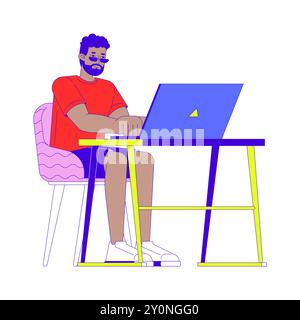 afroamerikanischer Mann, der an Laptop-2D-Zeichentrickfigur arbeitet Stock Vektor