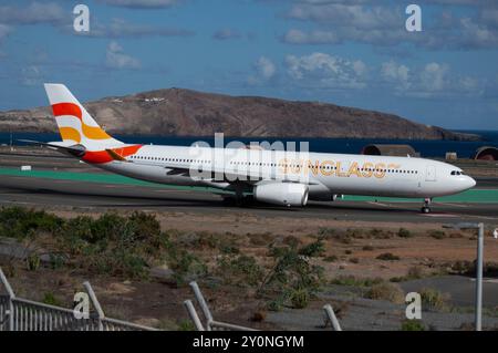 Airbus A330 Flugzeug der Sunclass Airline am Gran Canaria Flughafen Gando. Stockfoto