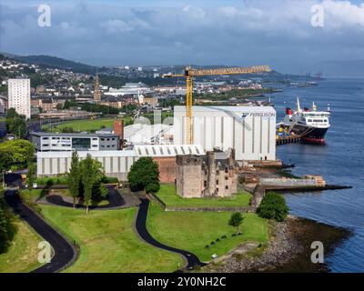 Luftaufnahme der Ferguson Marine Werft in Port Glasgow, am Fluss Clyde, Schottland Stockfoto