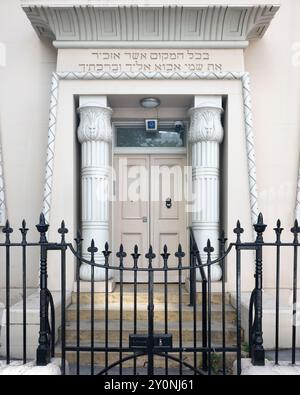 Außenansicht des Eingangs zur Hobart Synagoge in der Stadt Hobart, Hauptstadt von Australiens Inselstaat Tasmanien. Stockfoto