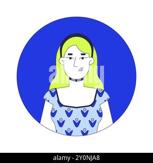 Kaukasische blonde Frau in Blumenbluse 2D lineare Vektor-Avatar-Illustration Stock Vektor