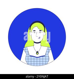 Kaukasische blonde Frau in Stirnband-2D-linearer Vektor-Avatar-Illustration Stock Vektor