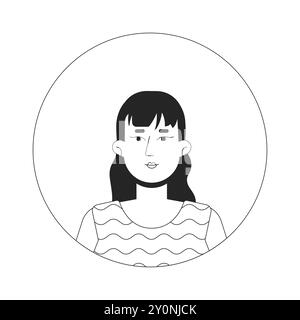 Kaukasische Frau gehackte Pony und wellige Haare schwarz-weiße 2D Vektor-Avatar Illustration Stock Vektor