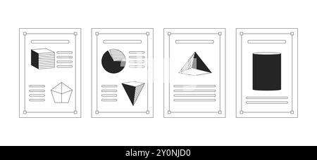 Geometrieklasse Materialien Schwarzweiß 2D-Linienobjekte Set Stock Vektor