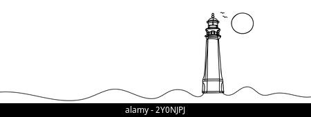Durchgehende einfache Linienzeichnung des Leuchtturmsymbols auf weißem Hintergrund Stock Vektor