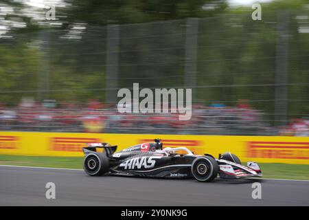 Monza, Italien. September 2024. Kevin Magnussen von Danimark fuhr das (20) MoneyGram Haas F1 Team VF-24 Ferrari während des GP von Italien der Formel 1 in Monza. Quelle: Alessio Morgese/Alessio Morgese/Emage/Alamy Live News Stockfoto