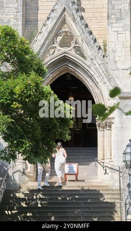 Besucher steigen die Treppe zur Dining Hall des 1263 gegründeten Balliol College der University of Oxford hinauf. Stockfoto